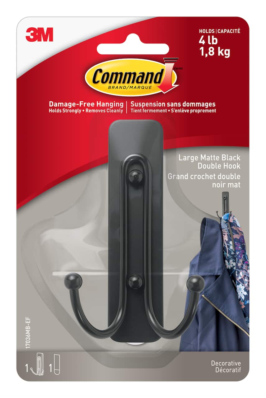 Command™ Decorative Double Hooks, Matte Black